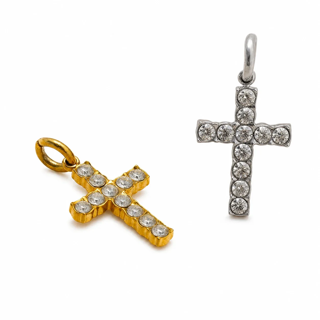 Petite Gold-Plated Pavé Cross Stainless Steel Pendant