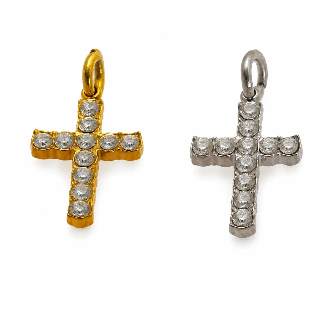 Petite Gold-Plated Pavé Cross Stainless Steel Pendant