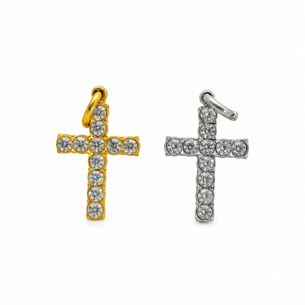 Petite Gold-Plated Pavé Cross Stainless Steel Pendant