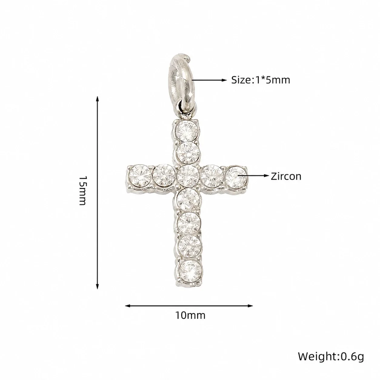 Petite Gold-Plated Pavé Cross Stainless Steel Pendant - Silver