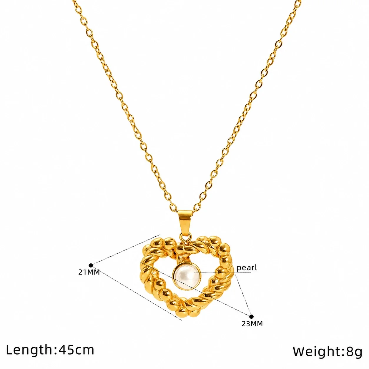 Ornate Gold-Plated Stainless Steel Pearl Heart Pendant Necklace - Gold Nest Pearl