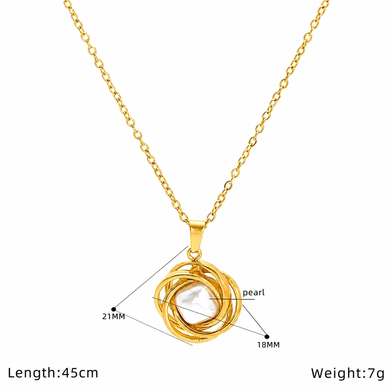 Ornate Gold-Plated Stainless Steel Pearl Heart Pendant Necklace - Gold Pearl Sunburst