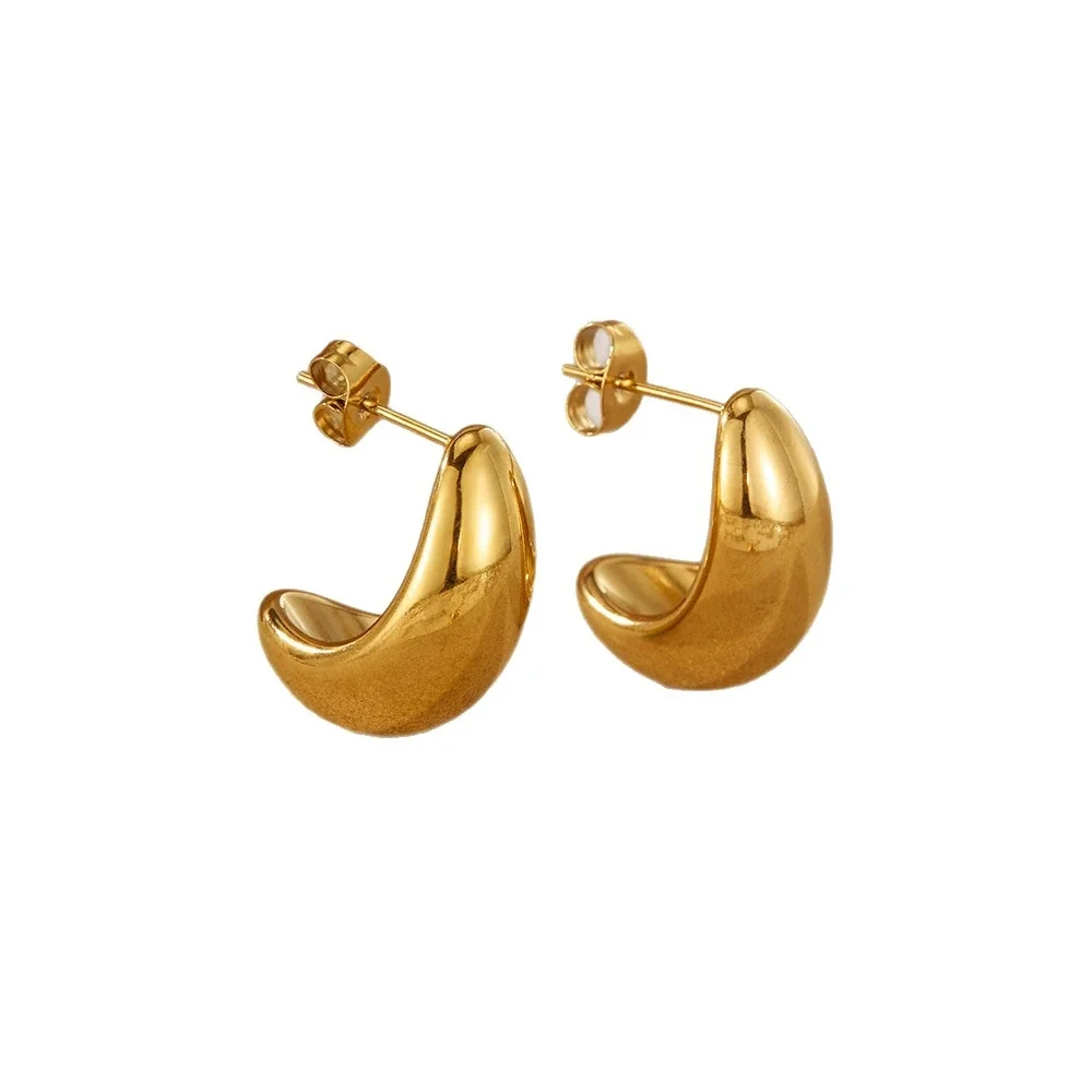 Polished Gold-Plated Teardrop Dome Stud Earrings