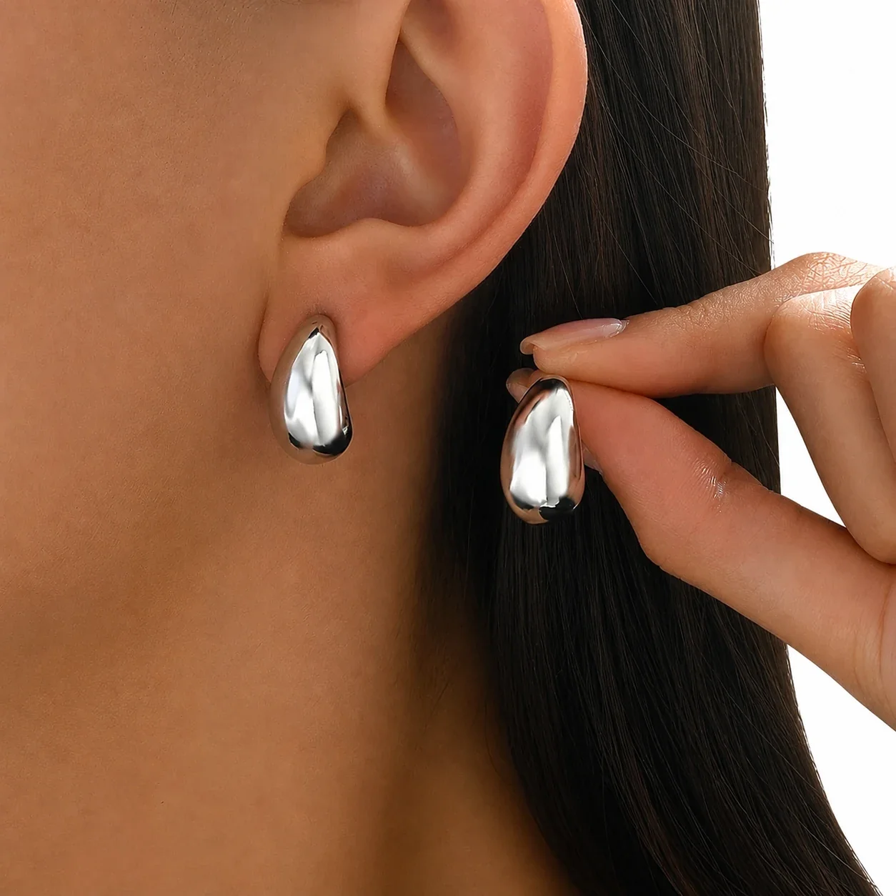 Polished Gold-Plated Teardrop Dome Stud Earrings