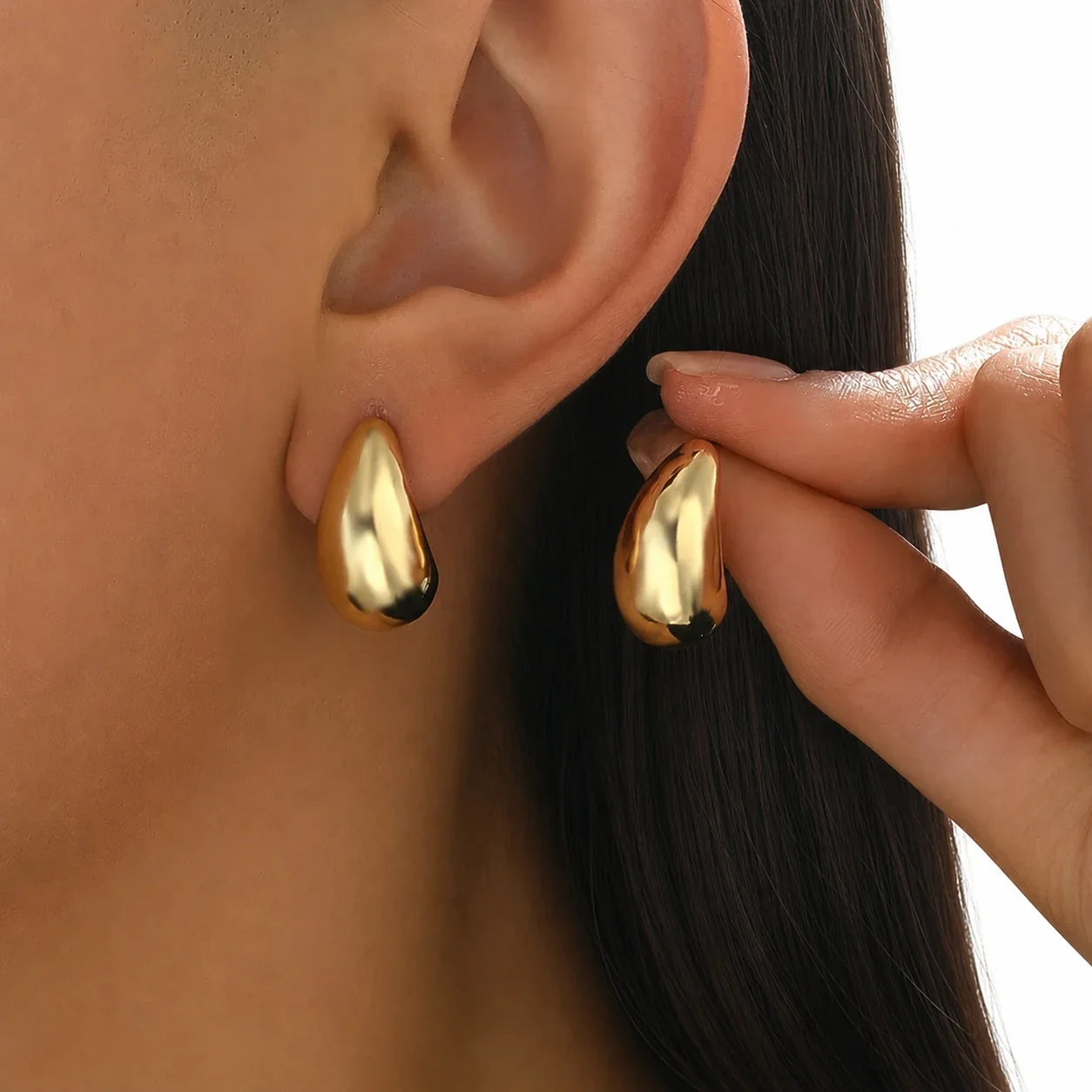 Polished Gold-Plated Teardrop Dome Stud Earrings
