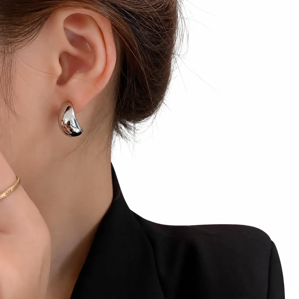 Polished Gold-Plated Teardrop Dome Stud Earrings