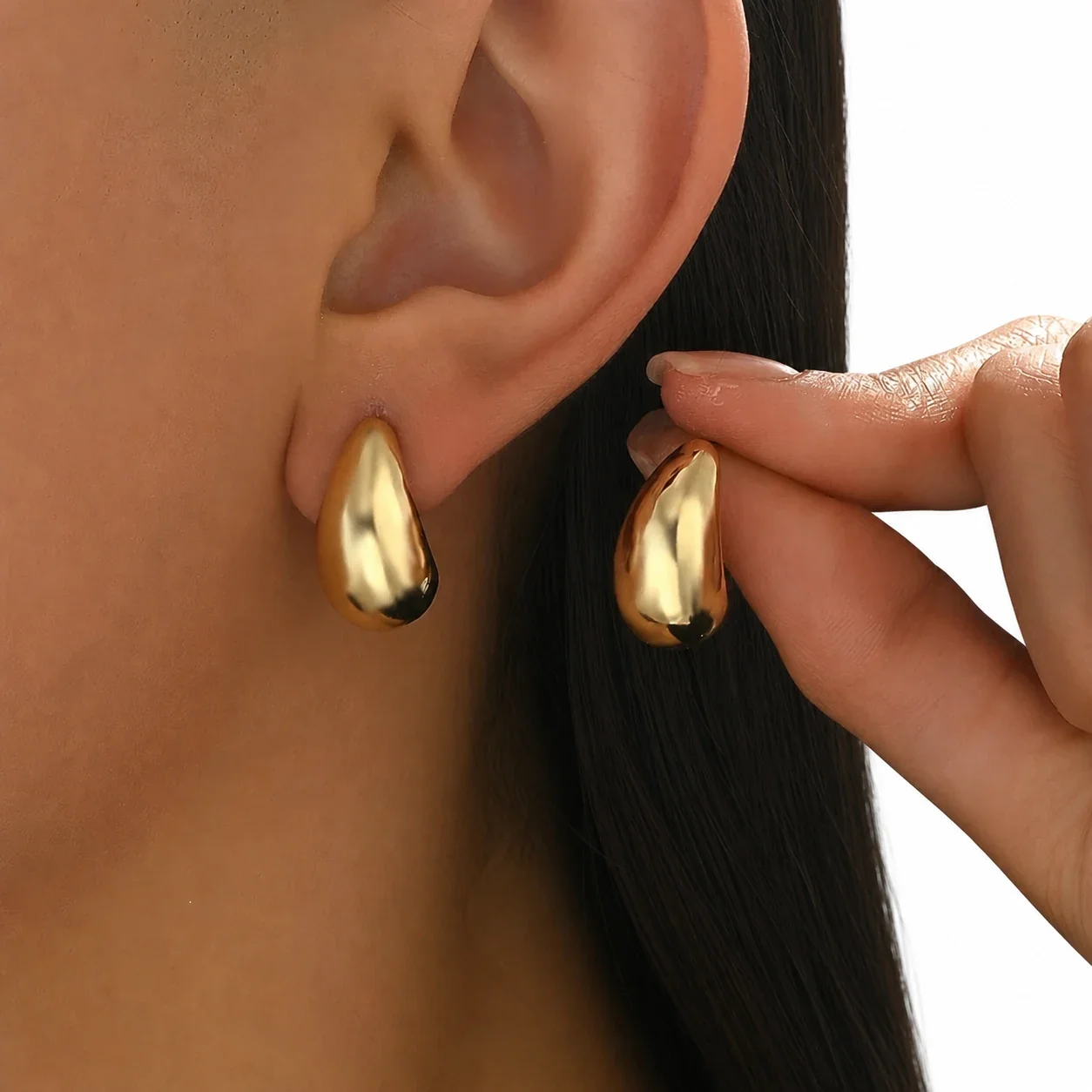 Polished Gold-Plated Teardrop Dome Stud Earrings - Gold