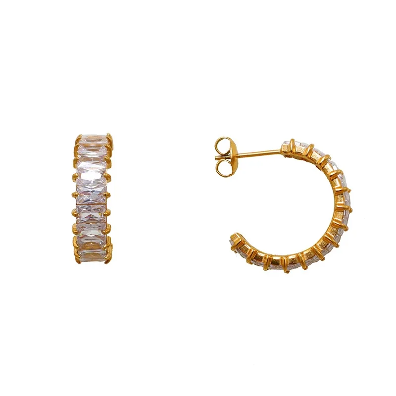 Polished Gold-Plated Pavé CZ Hoop Earrings