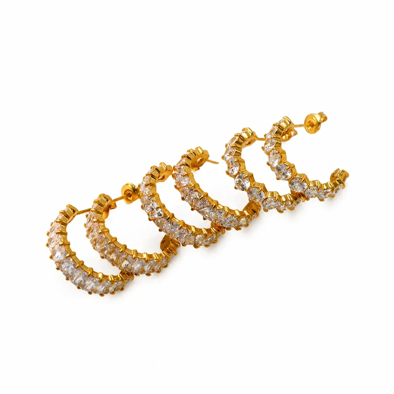 Polished Gold-Plated Pavé CZ Hoop Earrings