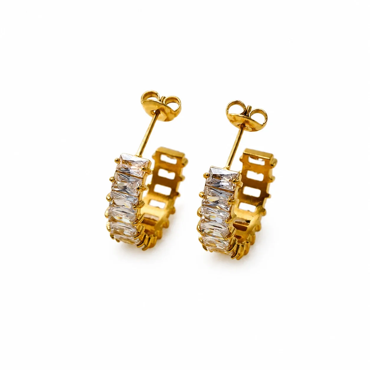 Polished Gold-Plated Pavé CZ Hoop Earrings