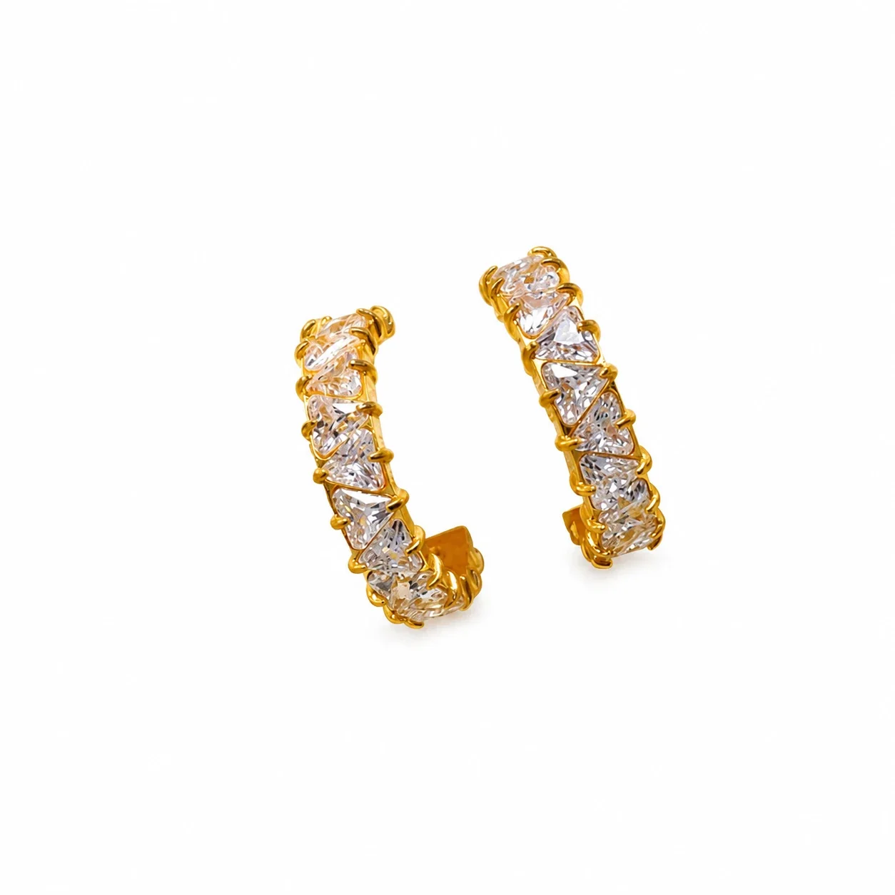 Polished Gold-Plated Pavé CZ Hoop Earrings