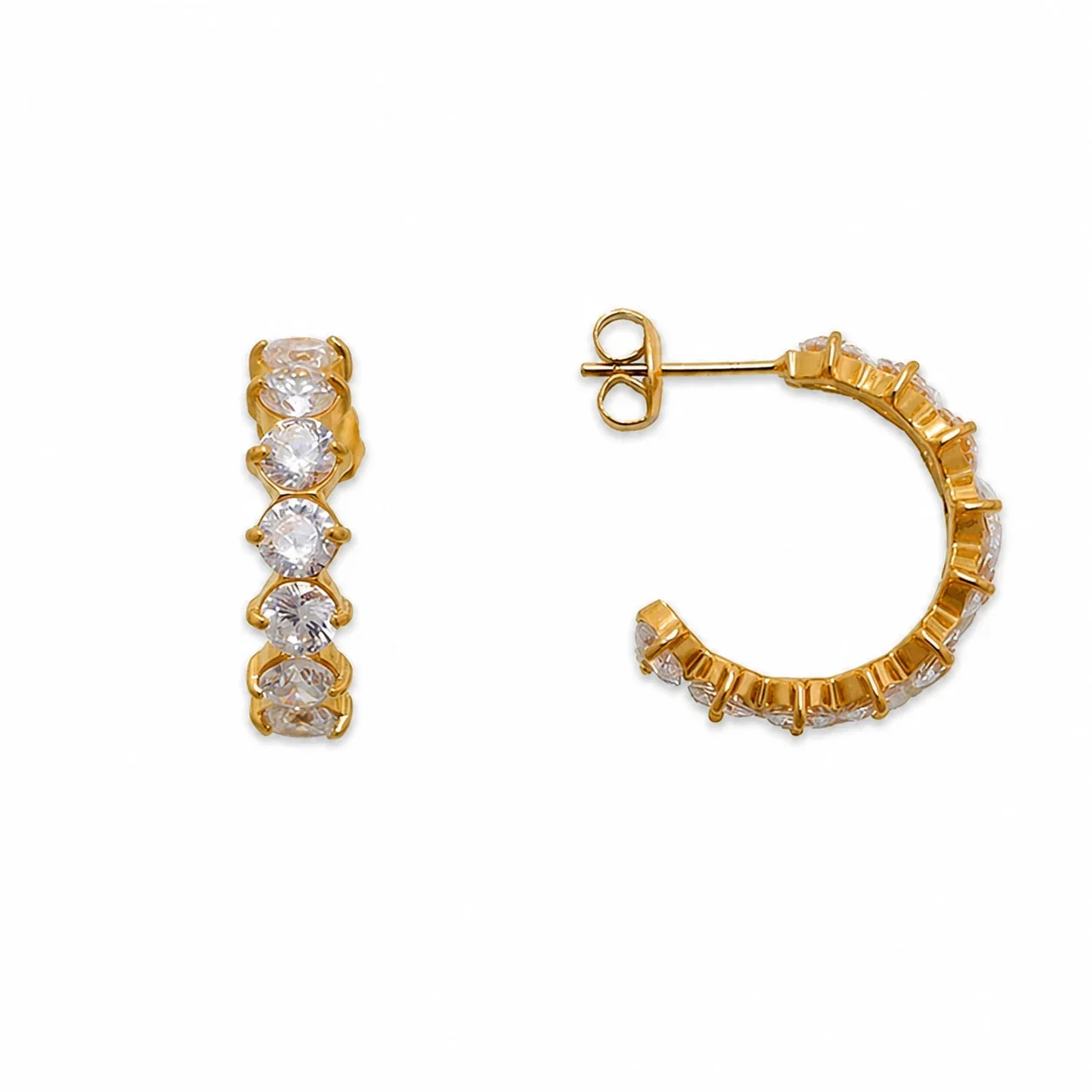 Polished Gold-Plated Pavé CZ Hoop Earrings