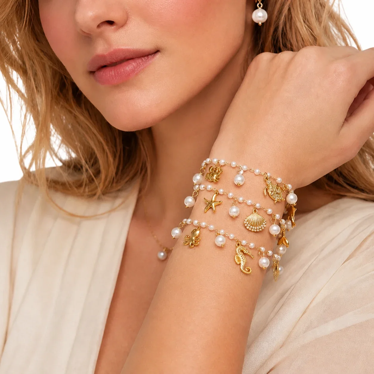 Ocean Charm Gold-Plated 316L Bead Chain Bracelet
