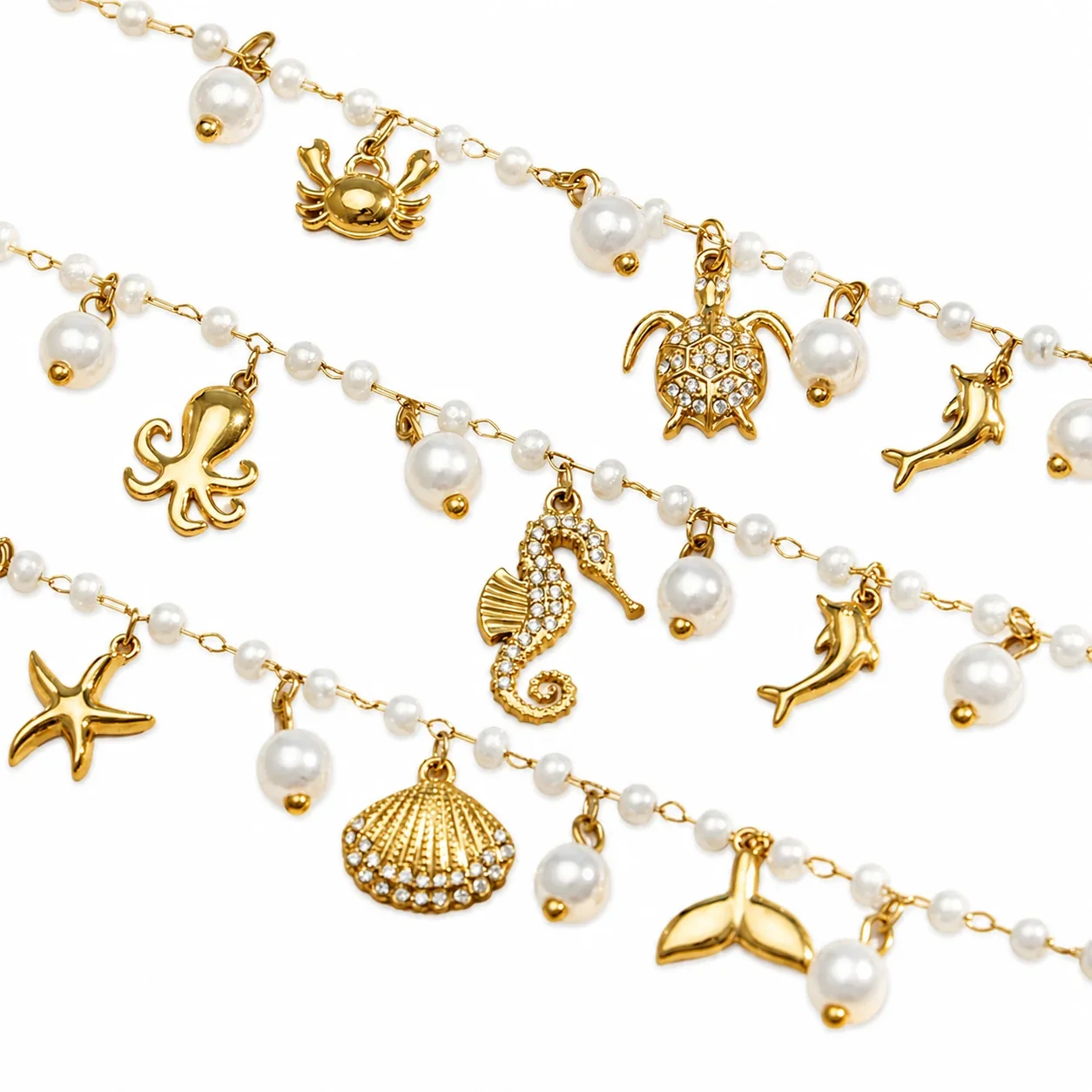 Ocean Charm Gold-Plated 316L Bead Chain Bracelet