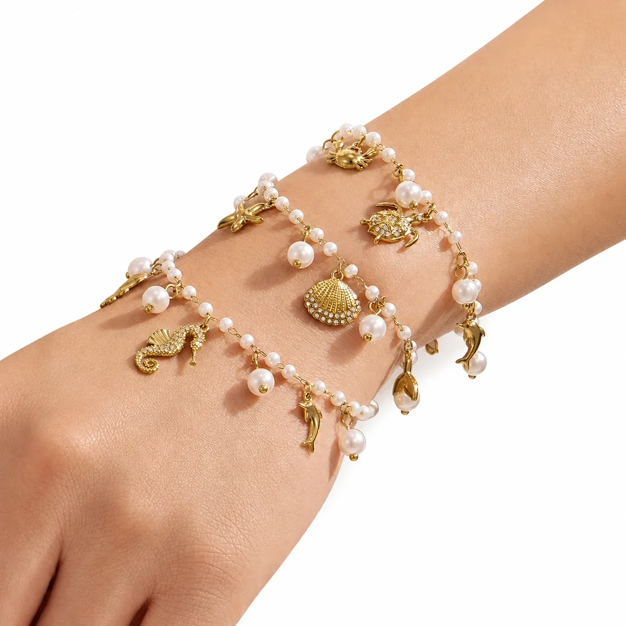 Ocean Charm Gold-Plated 316L Bead Chain Bracelet