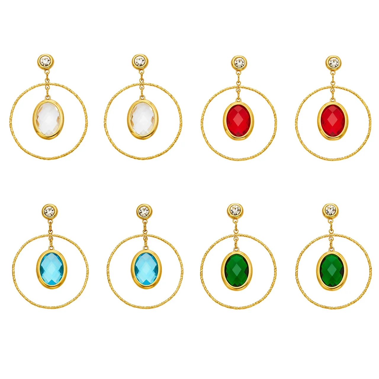 Drop Earrings Oval Crystal Hoops Stainless Steel Gold PVD