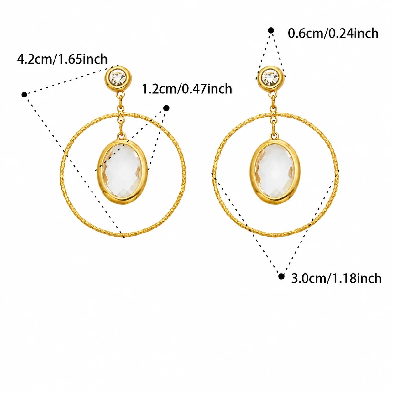 Drop Earrings Oval Crystal Hoops Stainless Steel Gold PVD - Gold Blue Crystal