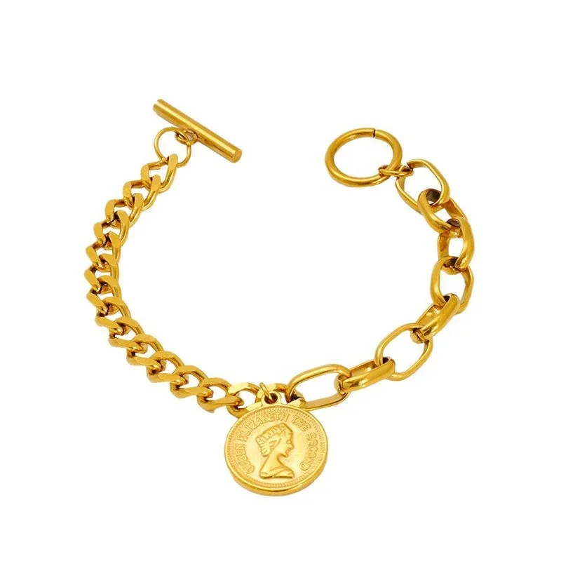 Regal 18K Gold-Plated Mixed Curb Paperclip Charm Bracelet