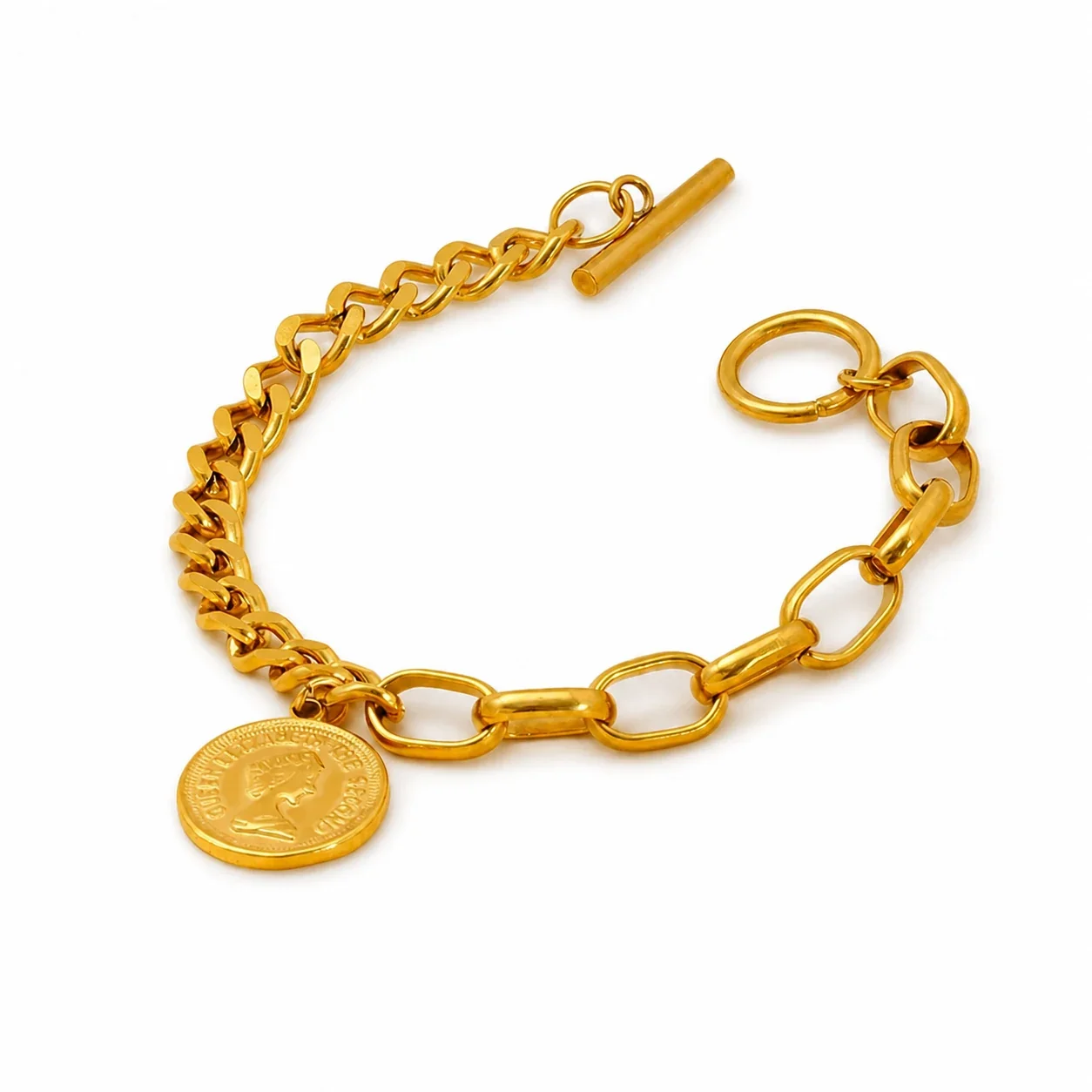 Regal 18K Gold-Plated Mixed Curb Paperclip Charm Bracelet