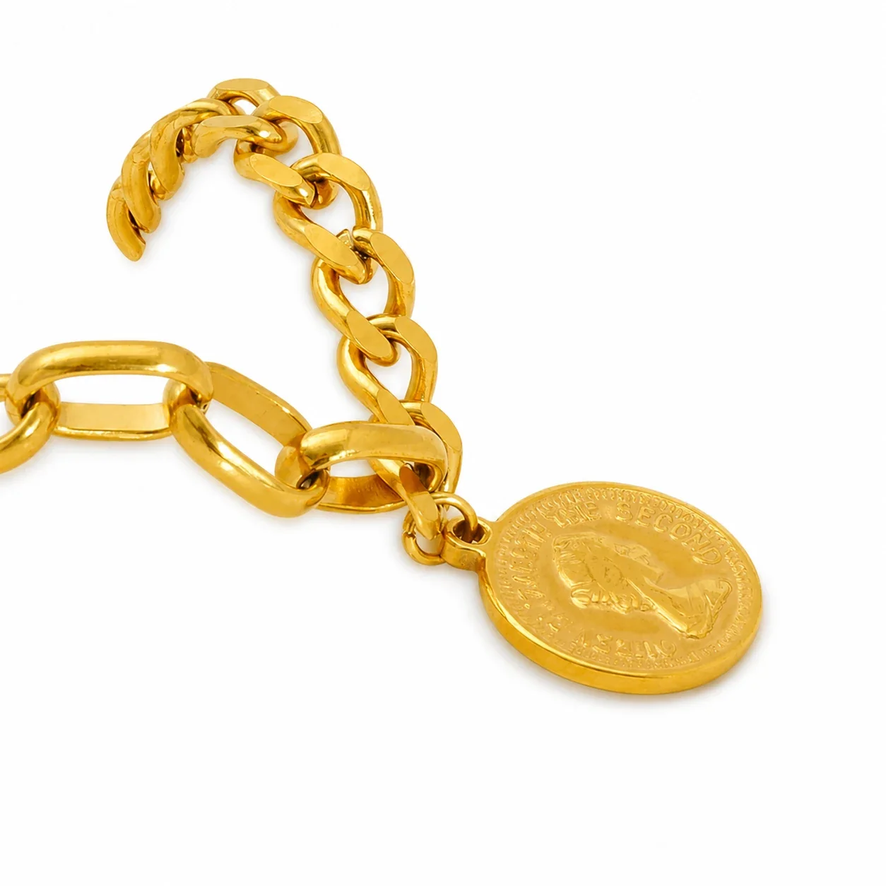 Regal 18K Gold-Plated Mixed Curb Paperclip Charm Bracelet