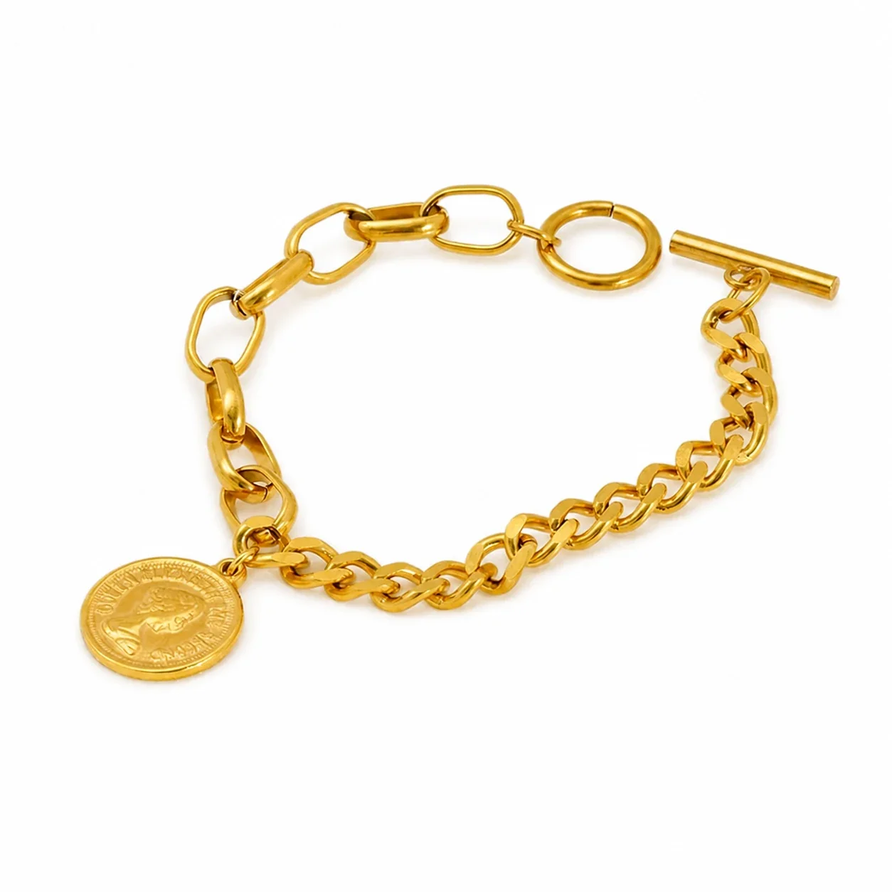Regal 18K Gold-Plated Mixed Curb Paperclip Charm Bracelet