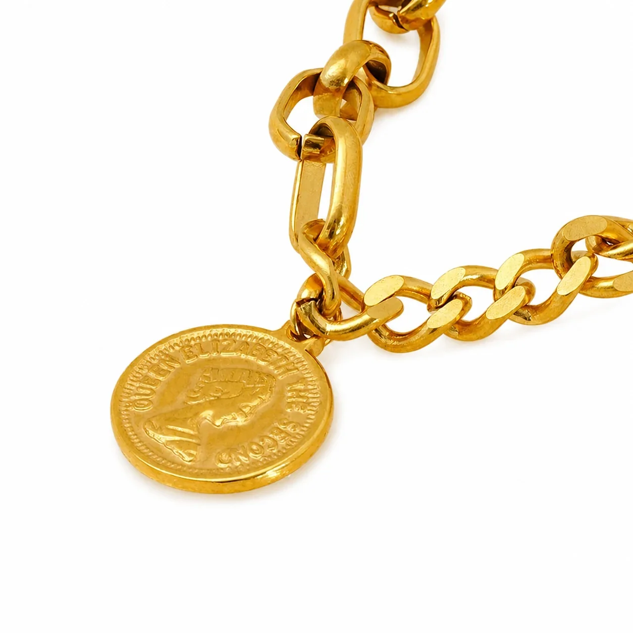 Regal 18K Gold-Plated Mixed Curb Paperclip Charm Bracelet