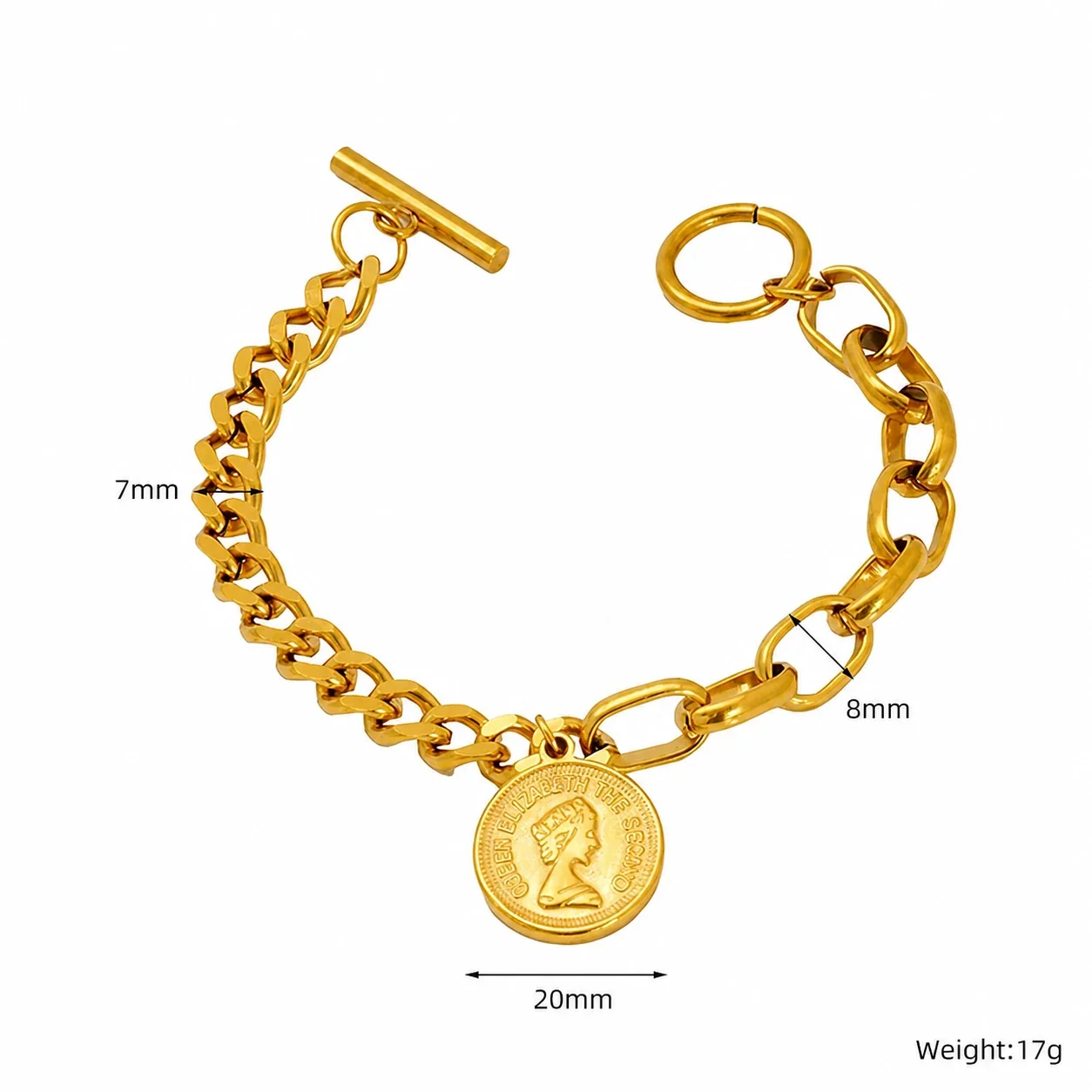Regal 18K Gold-Plated Mixed Curb Paperclip Charm Bracelet - Gold