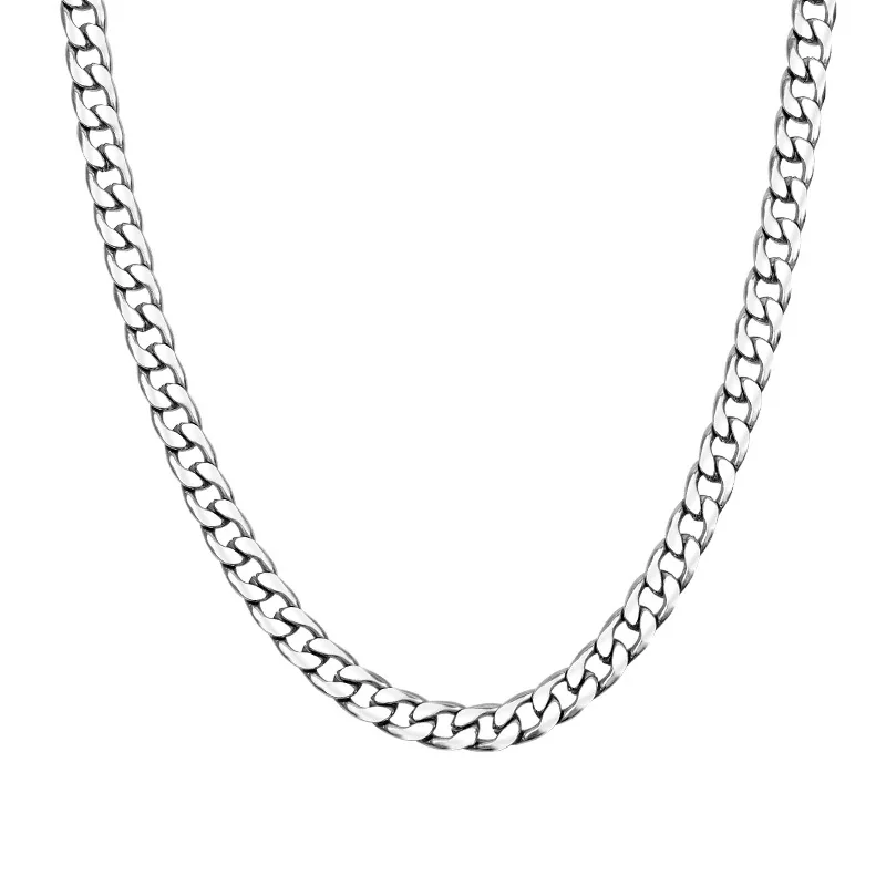 Polished Stainless Steel Cuban Link Chain Necklace