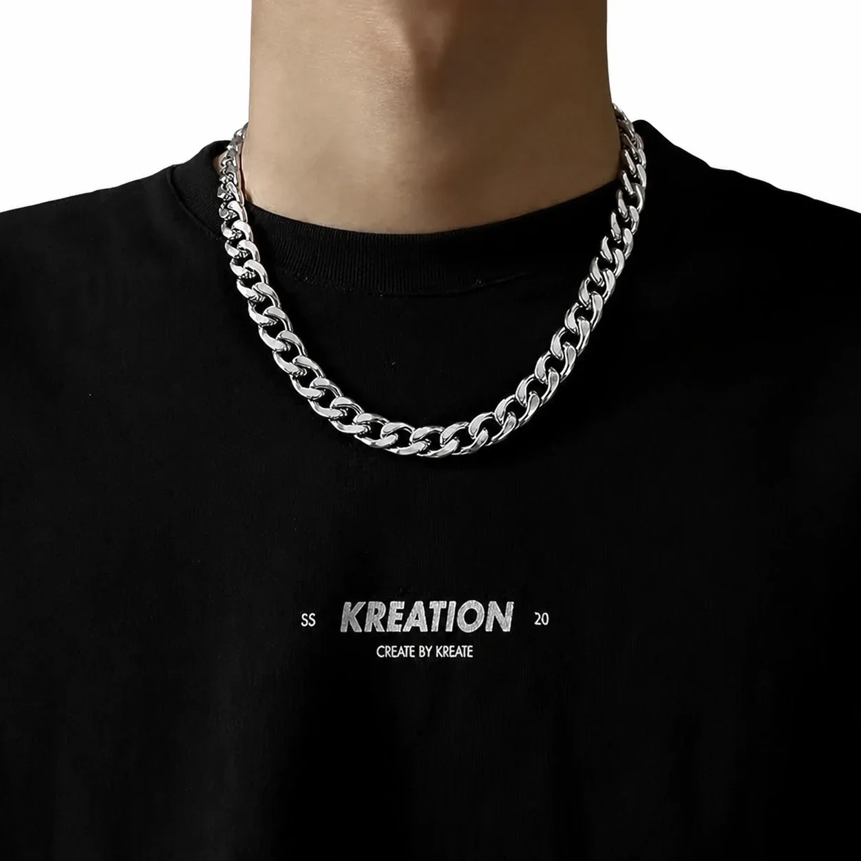 Polished Stainless Steel Cuban Link Chain Necklace