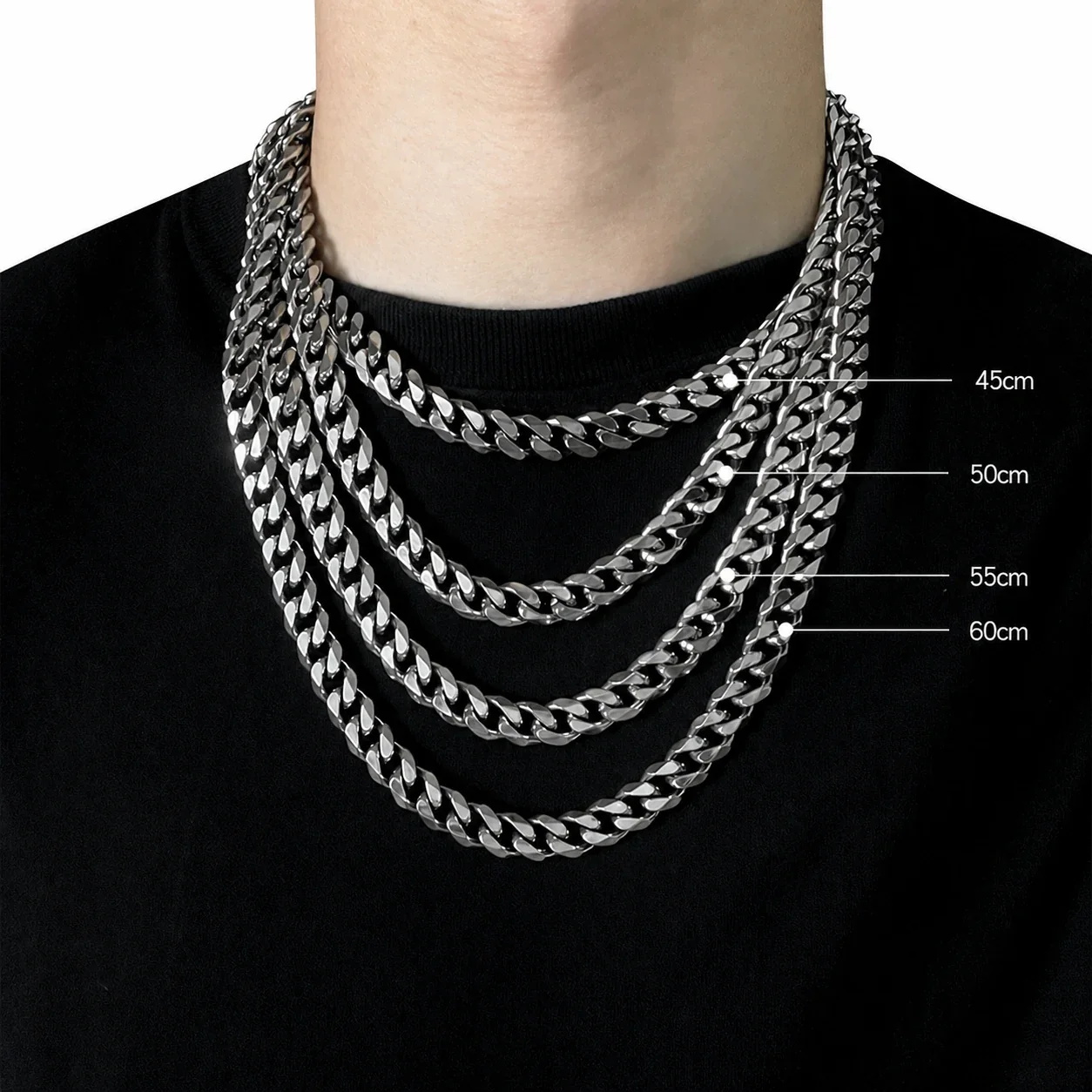 Polished Stainless Steel Cuban Link Chain Necklace - Silver -Cut Cuban mm cm