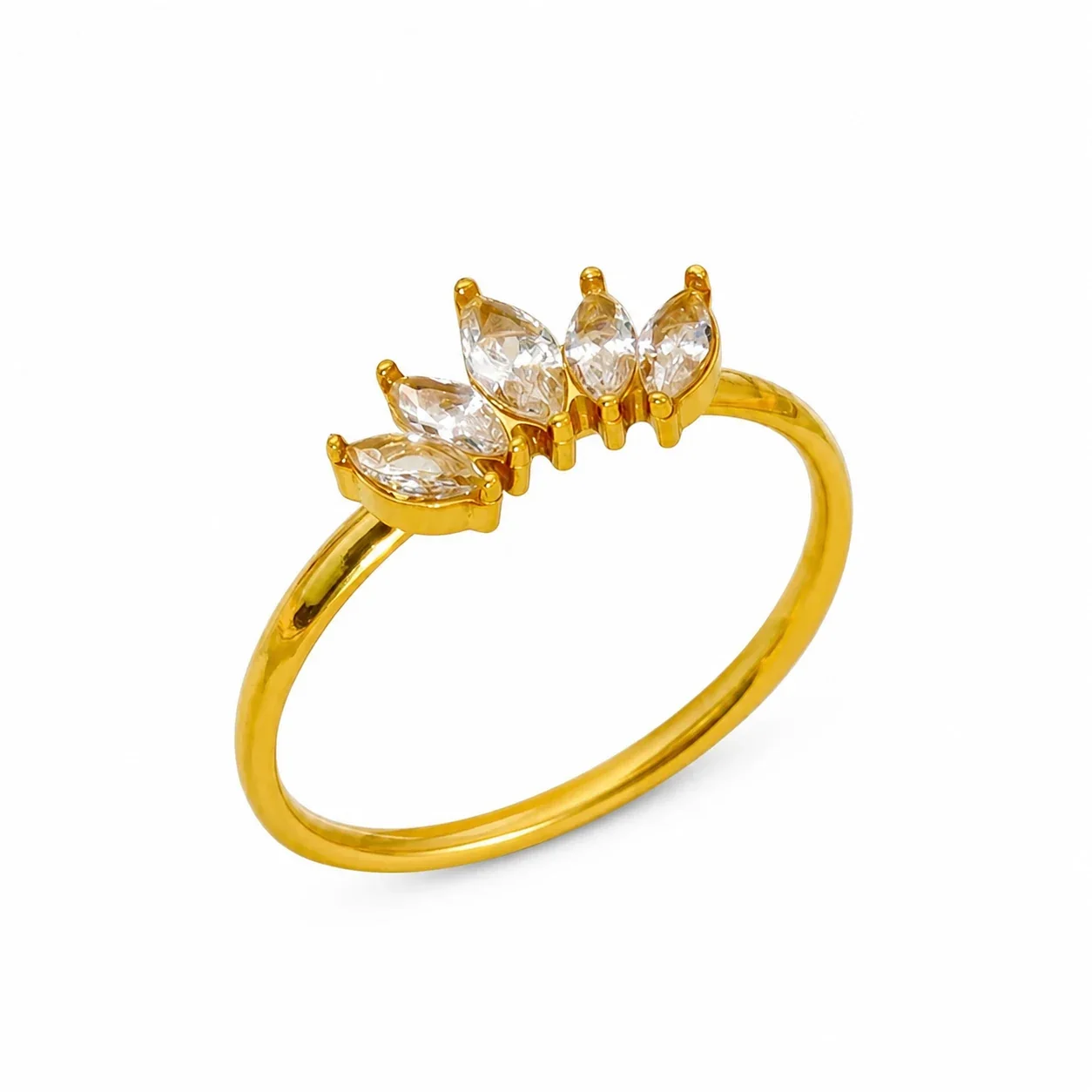 Regal Gold-Plated Stainless Steel Marquise CZ Open Crown Ring