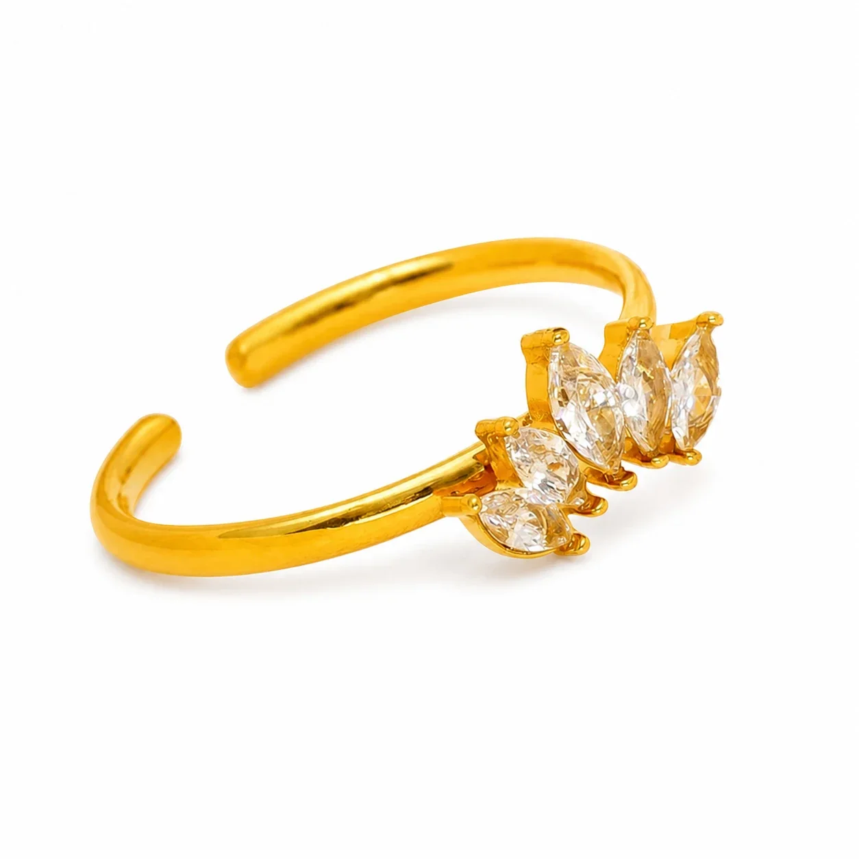 Regal Gold-Plated Stainless Steel Marquise CZ Open Crown Ring