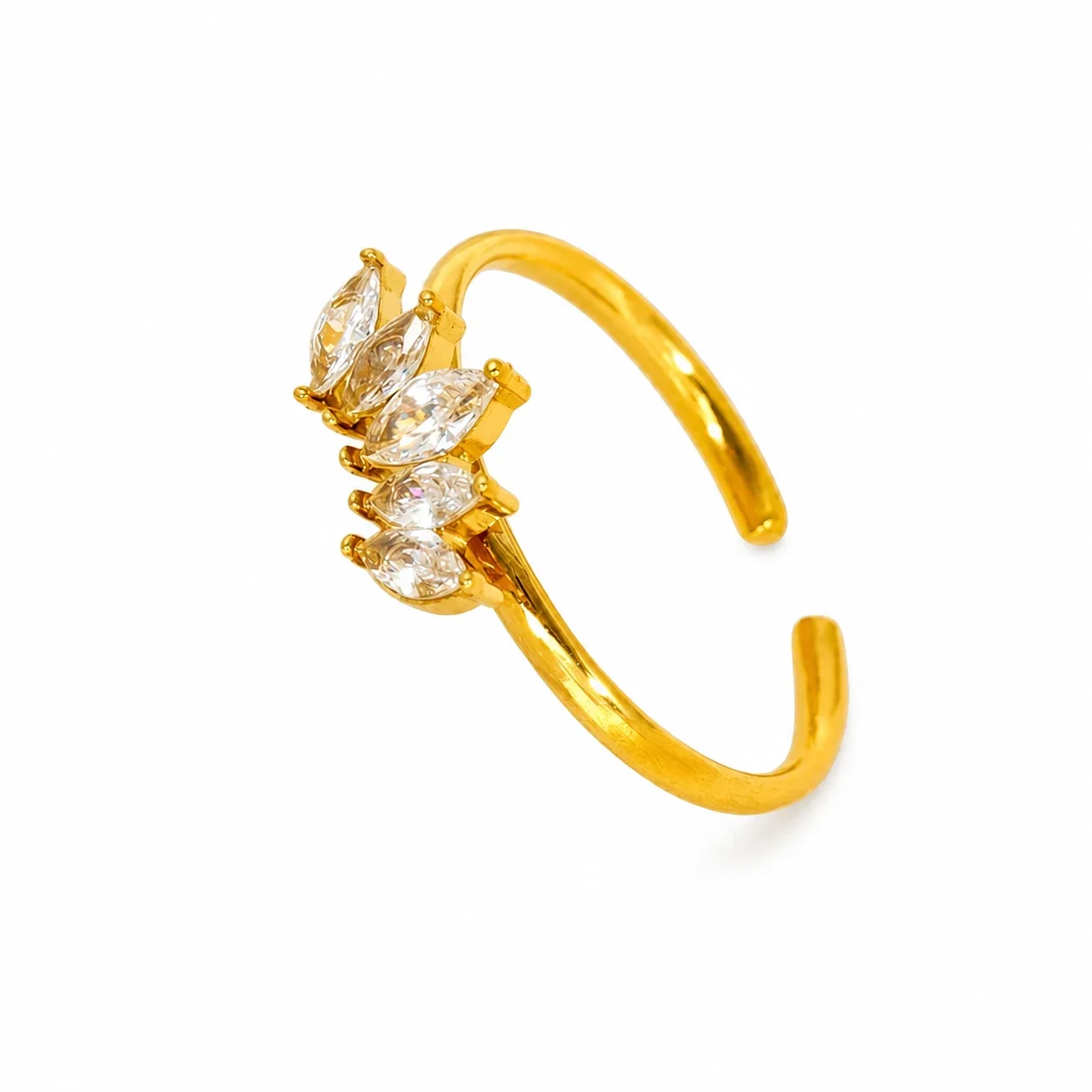 Regal Gold-Plated Stainless Steel Marquise CZ Open Crown Ring
