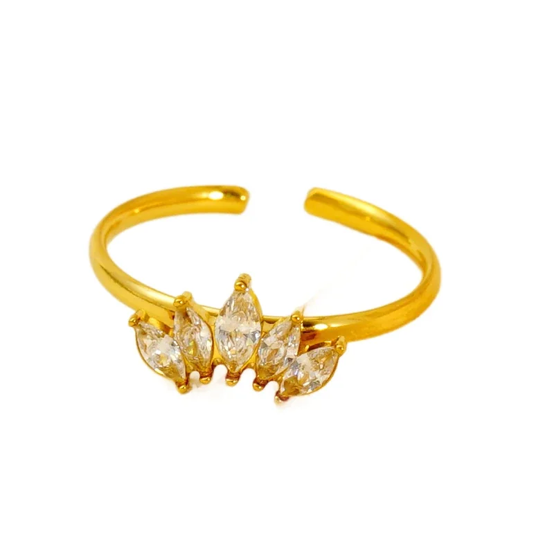 Regal Gold-Plated Stainless Steel Marquise CZ Open Crown Ring