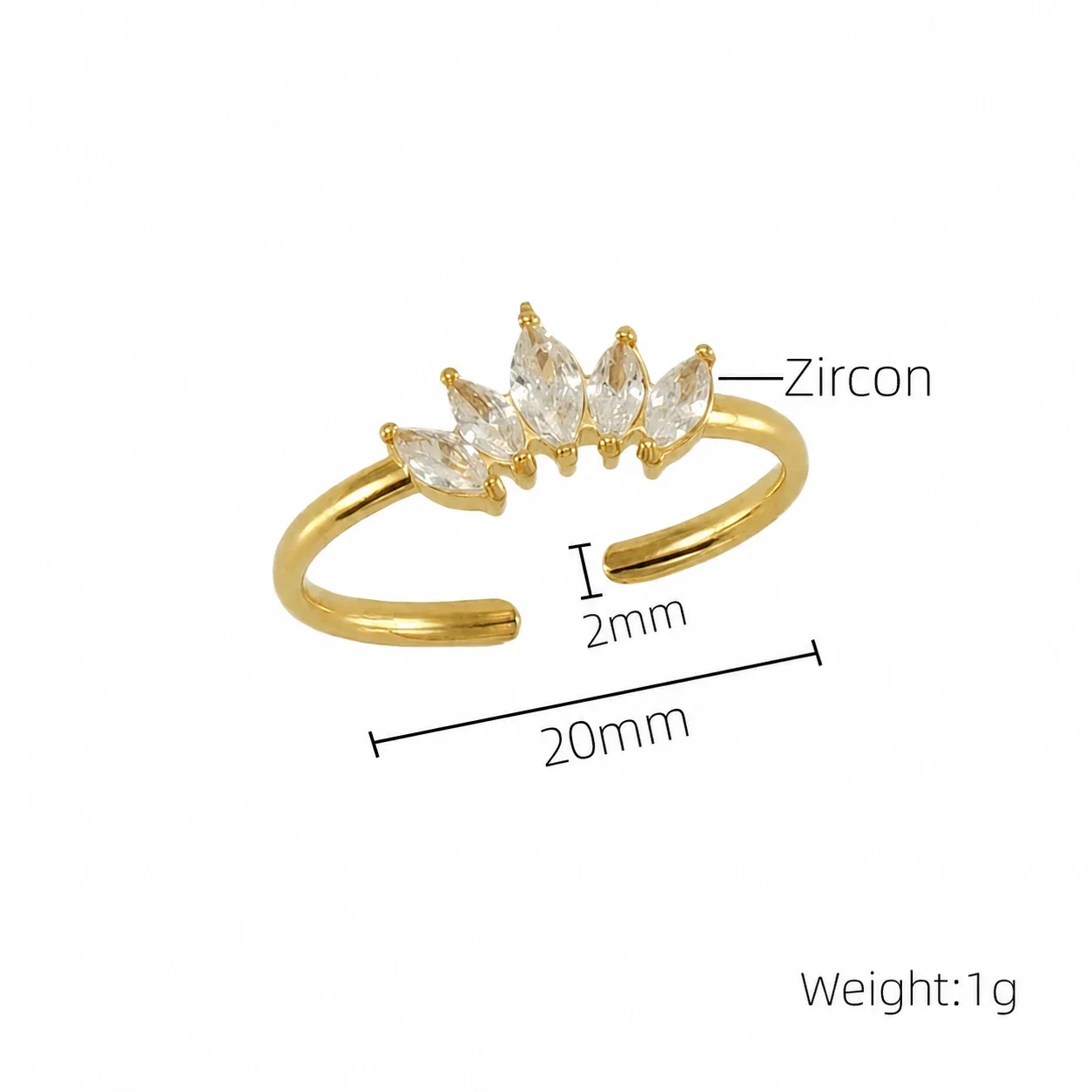 Regal Gold-Plated Stainless Steel Marquise CZ Open Crown Ring - Gold