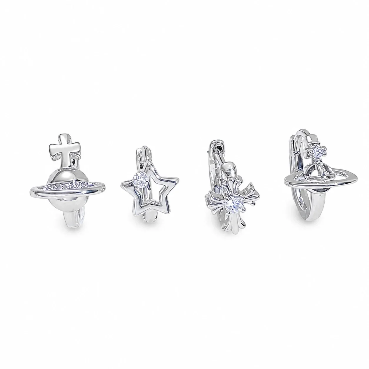 Celestial 316 Stainless Steel CZ Charm Ear Cuff - White . x mm
