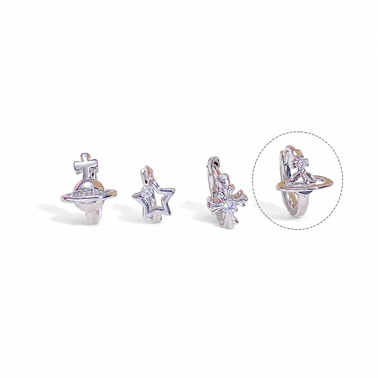 Celestial 316 Stainless Steel CZ Charm Ear Cuff - Silver Flower CZ . x mm