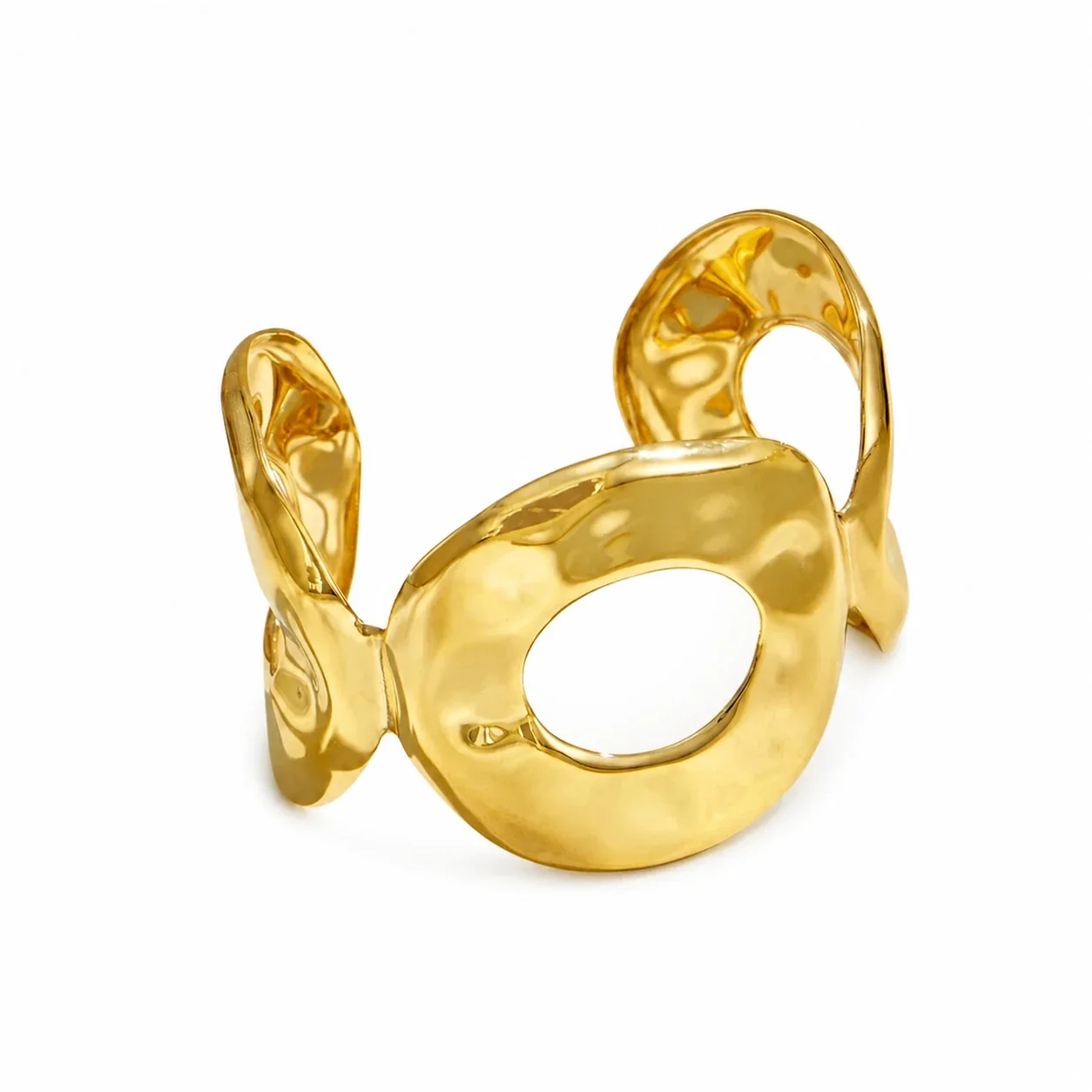 Sculptural Gold PVD 316L Stainless Steel Hammered Open Circle Cuff