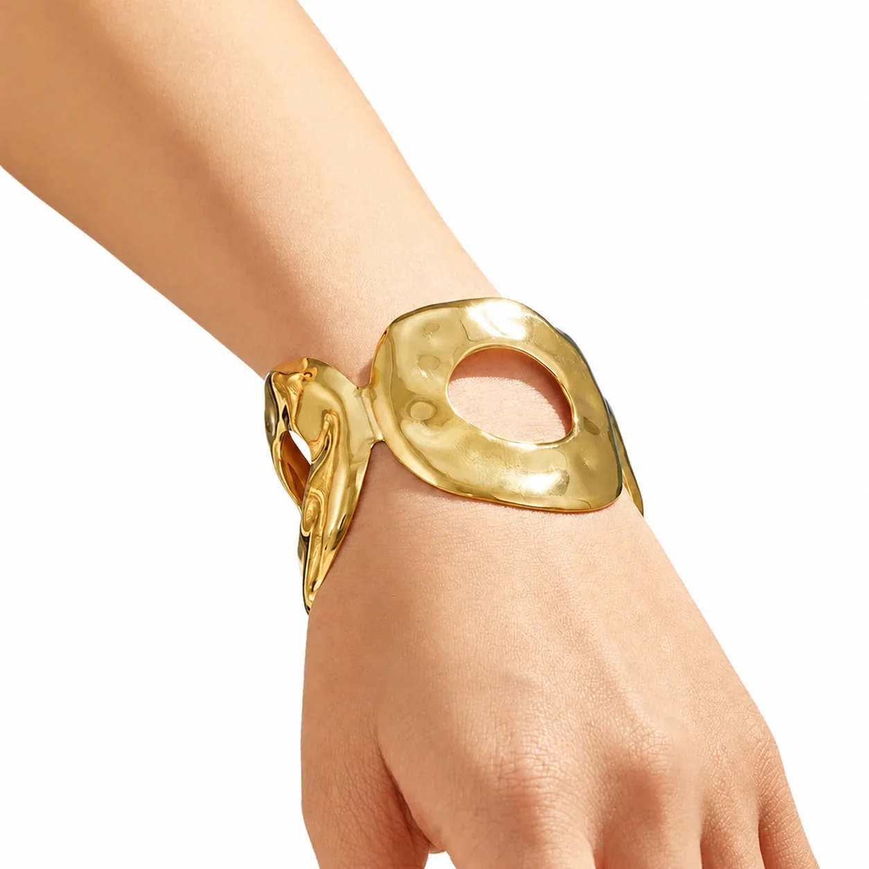 Sculptural Gold PVD 316L Hammered Open Circle Cuff