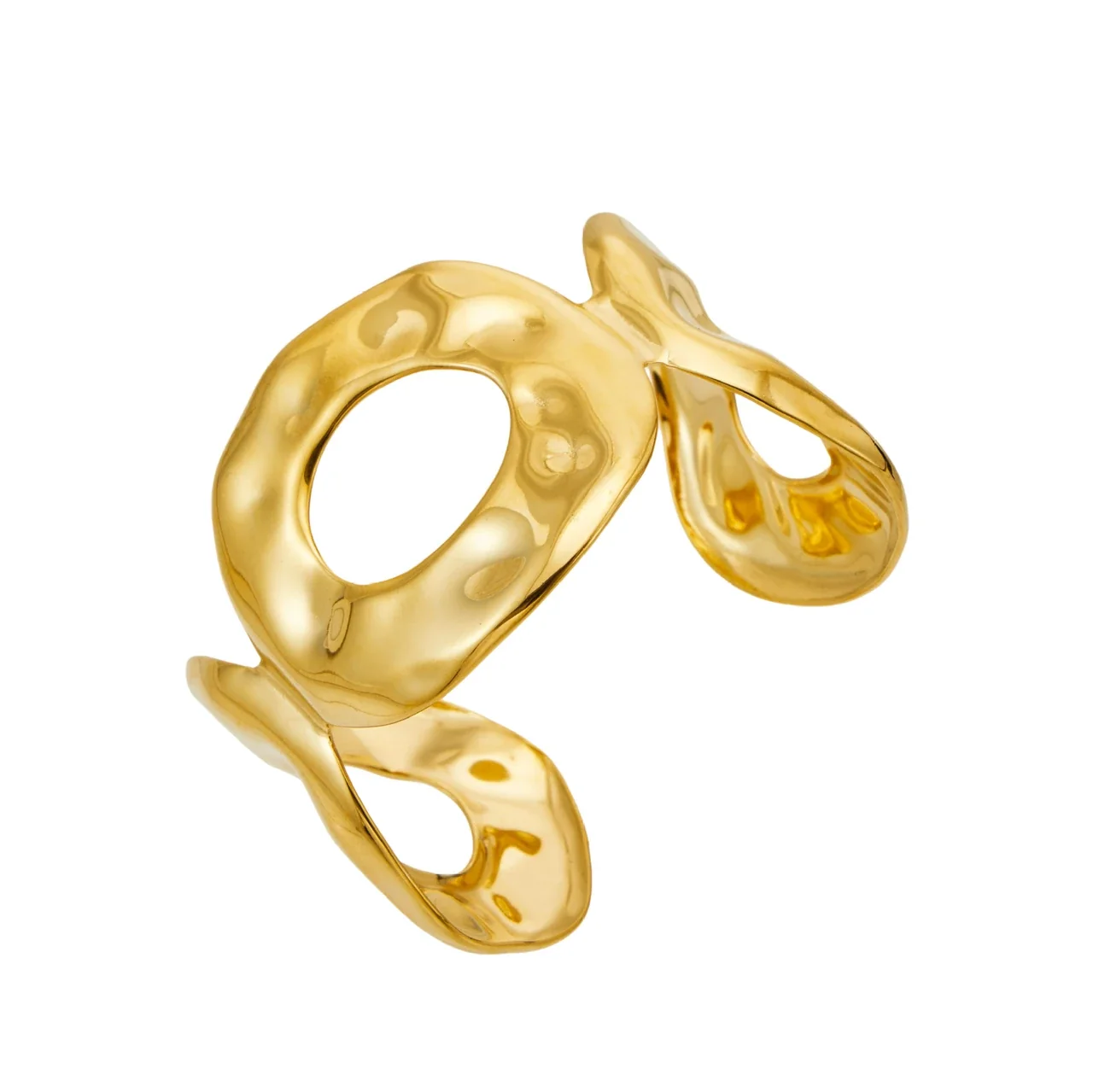 Sculptural Gold PVD 316L Hammered Open Circle Cuff