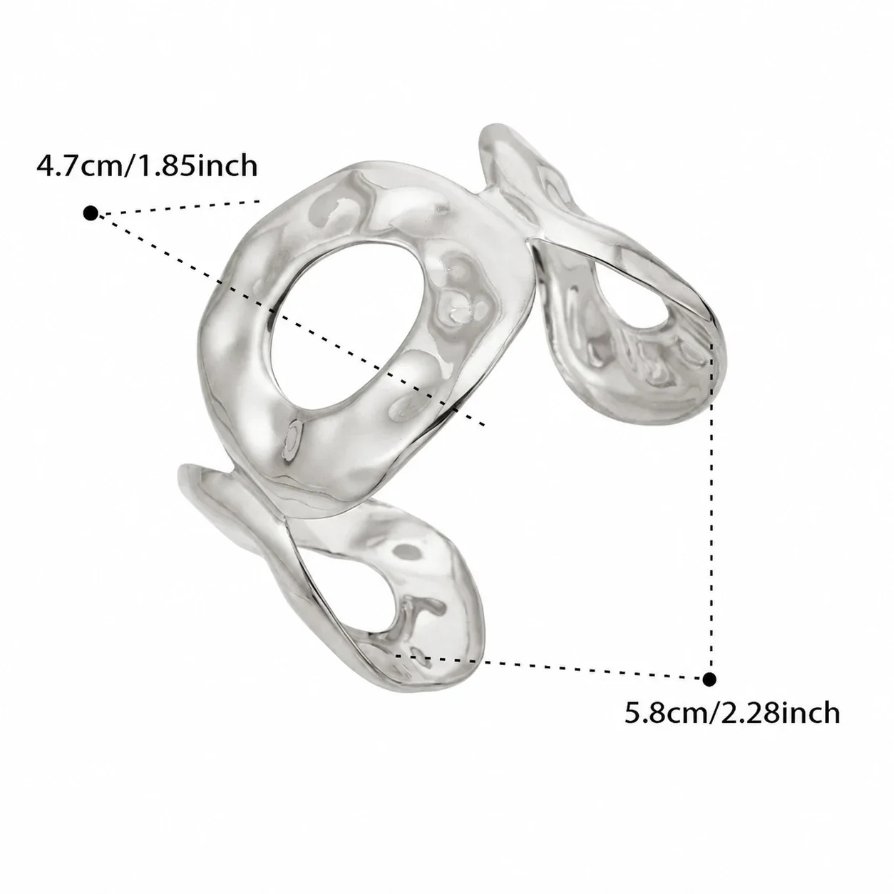 Sculptural Gold PVD 316L Hammered Open Circle Cuff - Silver Hammered Cutout