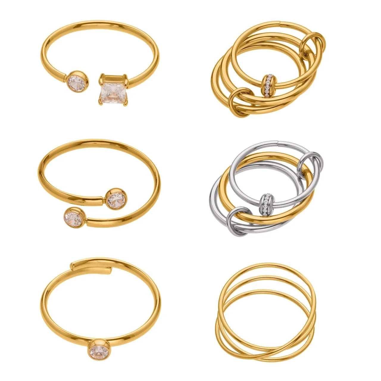 Sculptural 18K Gold-Plated Multi-Loop CZ Stacking Ring