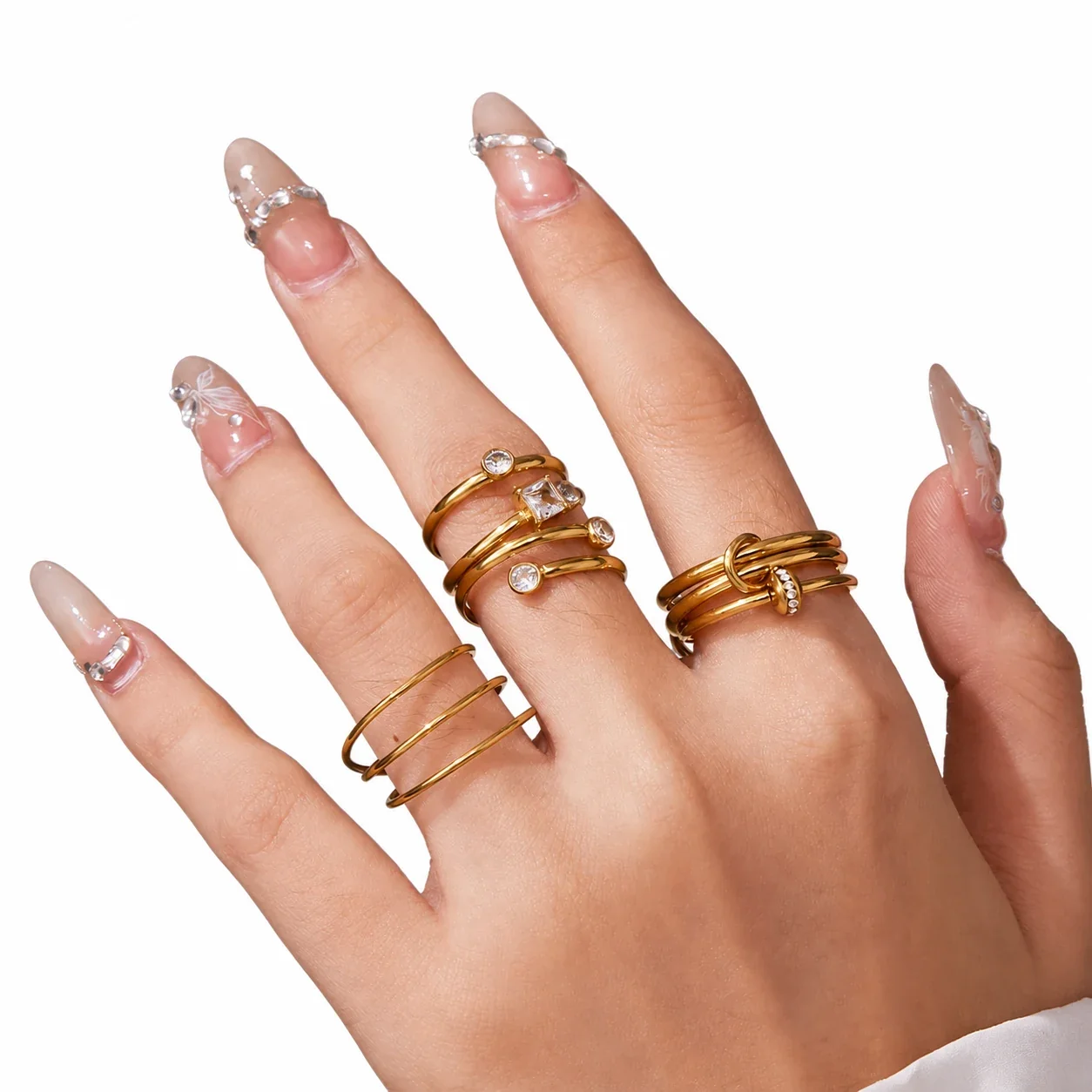 Sculptural 18K Gold-Plated Multi-Loop CZ Stacking Ring