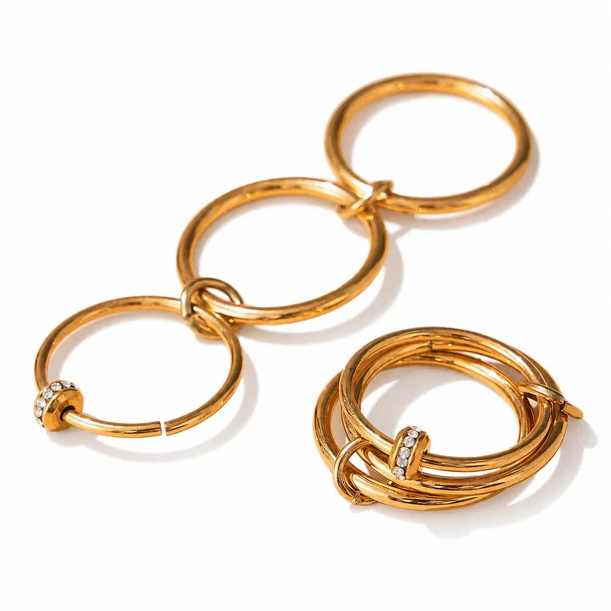 Sculptural 18K Gold-Plated Multi-Loop CZ Stacking Ring