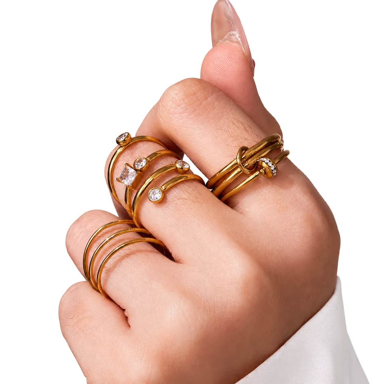 Sculptural 18K Gold-Plated Multi-Loop CZ Stacking Ring