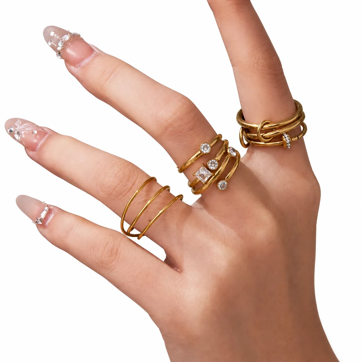 Sculptural 18K Gold-Plated Multi-Loop CZ Stacking Ring