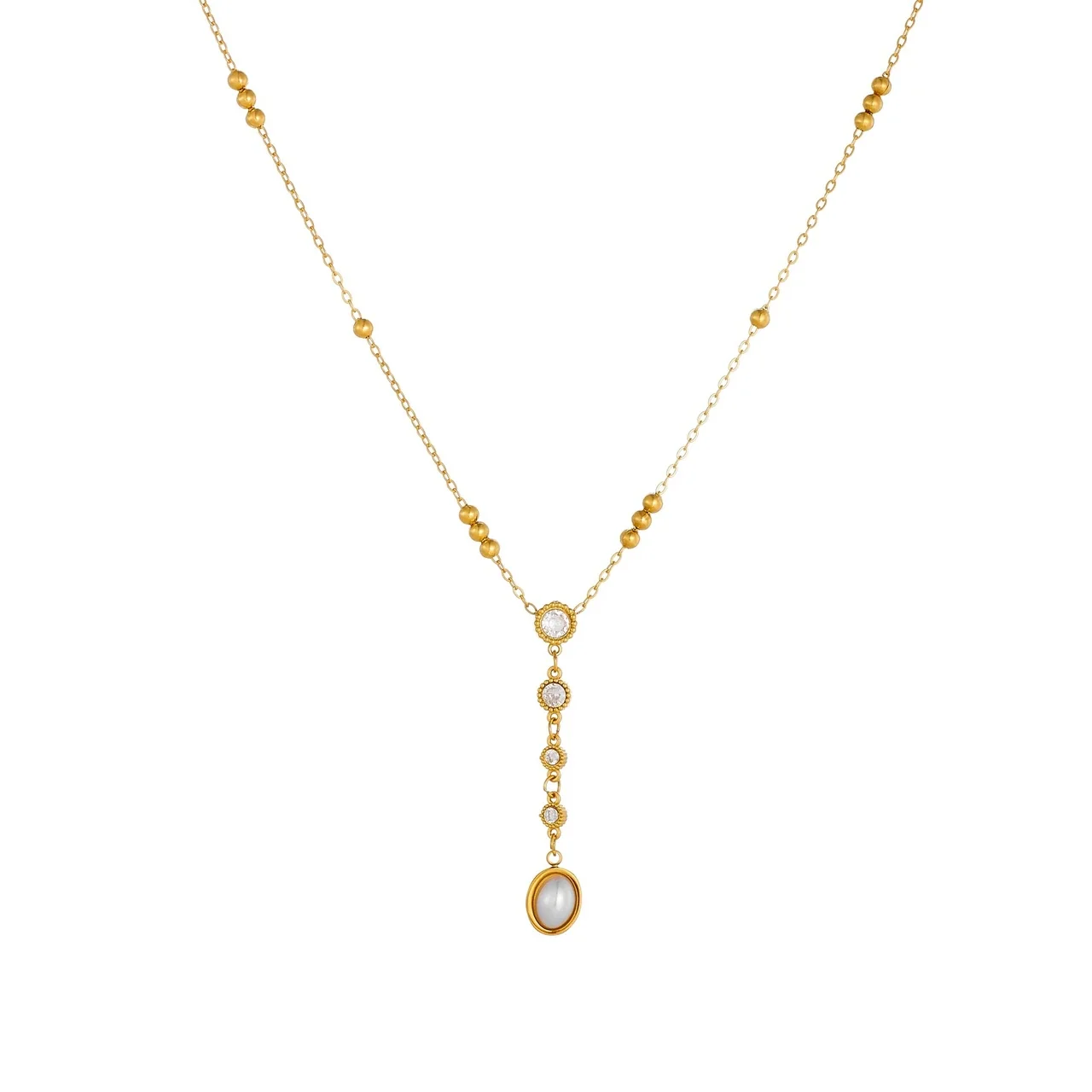 Y Pendant Necklace, Resin Pearl &, Gold-Plated Stainless Steel