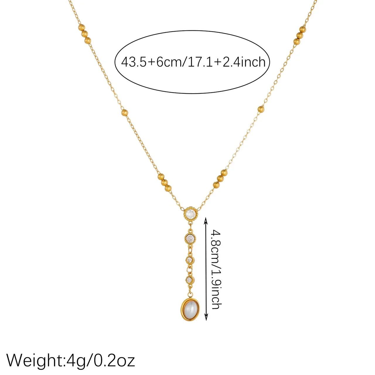 Y Pendant Necklace, Resin Pearl &, Gold-Plated Stainless Steel