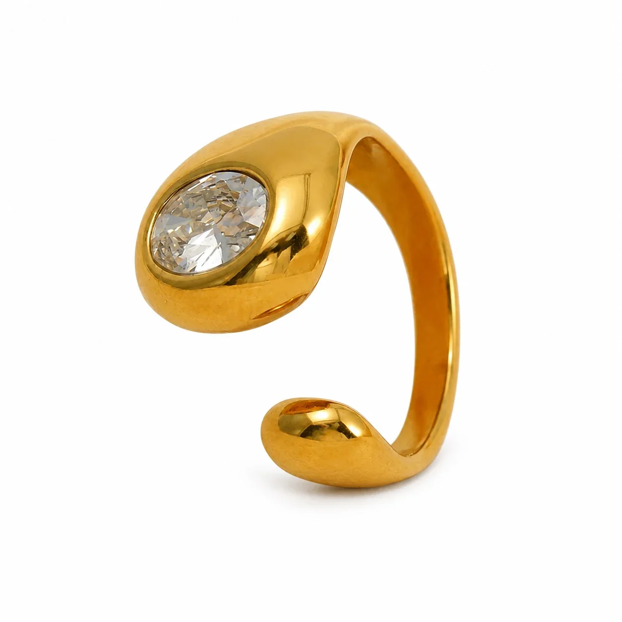 Sculptural Gold-Plated 316 Stainless Steel Teardrop CZ Ring
