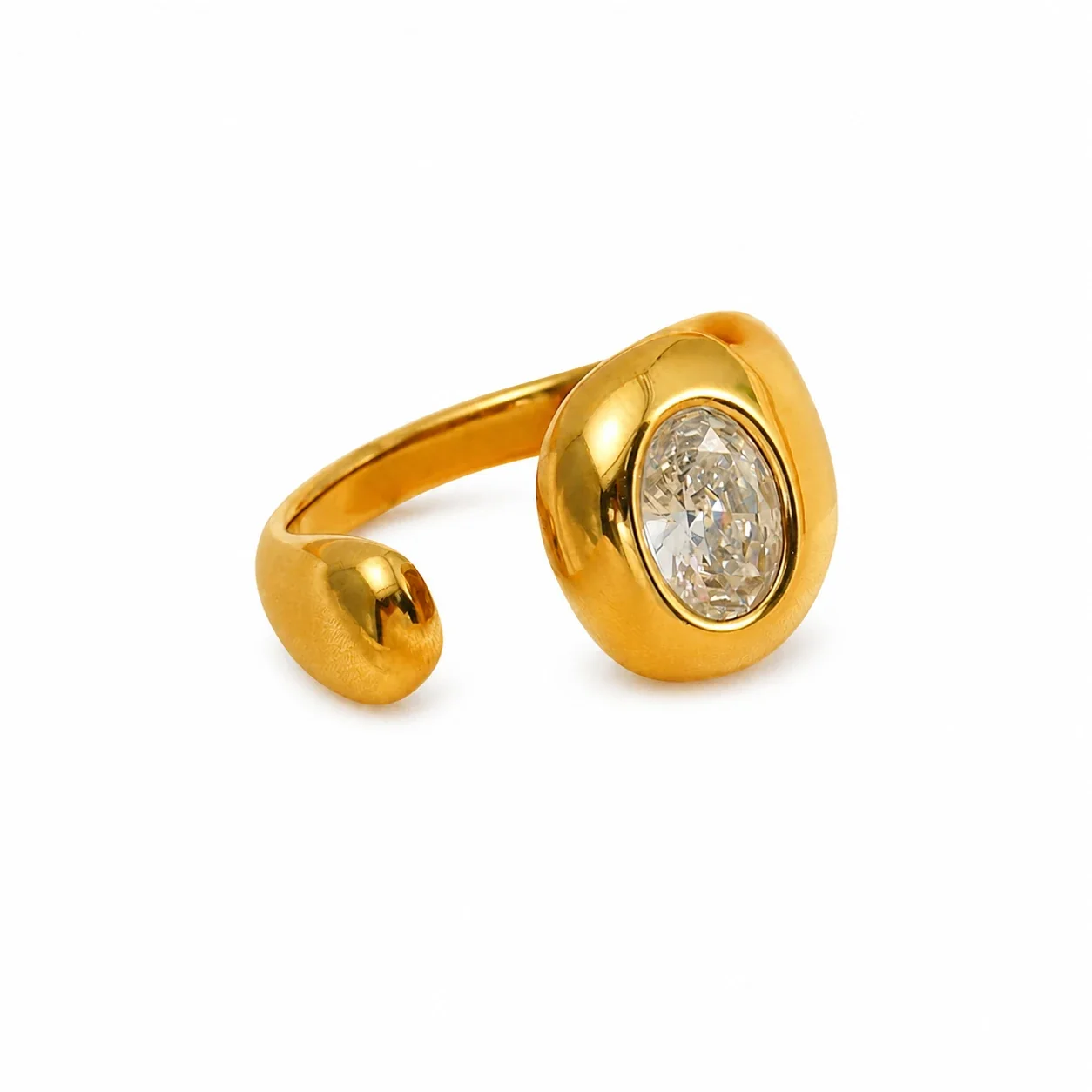 Sculptural Gold-Plated 316 Stainless Steel Teardrop CZ Ring